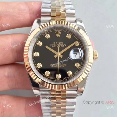 (EW) Replica Rolex Datejust II 41mm 2-Tone Jubilee Black Diamond Watch 3255